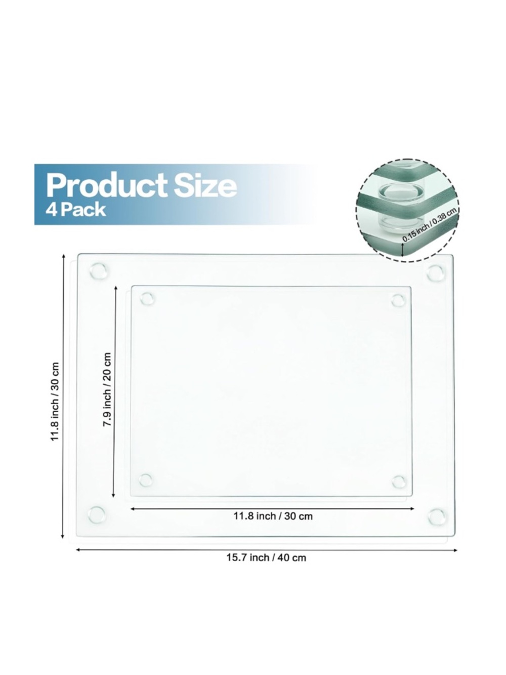 4 Pack 2 Sizes Glass Cutting Board with Anti-Slip Pads, Rectangle - SHIP ALONE - Picture 3 of 7